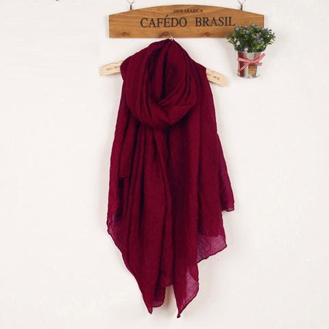 Winter Autumn Scarf Women Soft light Warm Scarves for Women Linen Cotton Wine Red Scarfs for ladies Crinkle Hijab ► Photo 1/1