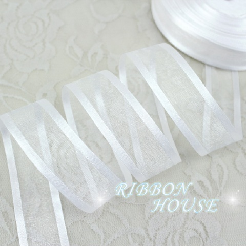 (50 yards/roll) 1'' (25mm) White broadside organza ribbons wholesale gift wrapping decoration ► Photo 1/6
