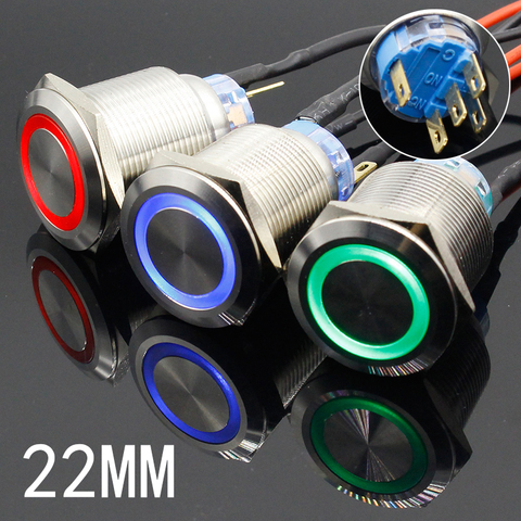 1PC Colorful Useful Durable 5V 12V 24V 220V 22mm LED Power Push Button Switch Momentary/Latching Waterproof Metal Self-Locking ► Photo 1/6