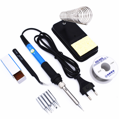 Electric Soldering Iron Kit 60W 220V Temperature Adjustable Welding Tools with 5 Tips Solder Wire Iron Stand Tweezers EU Plug ► Photo 1/6
