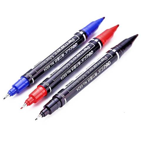 3pcs/set Dual Tip Permanent Marker Waterproof Marker Pen Fine/Medium Point 0.5mm-1mm Pen Marker Black Blue Red Ink art Supplies ► Photo 1/6