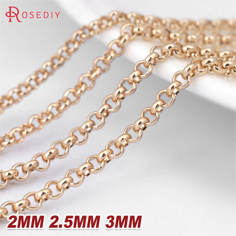 2 Meters 2MM 2.5MM 3MM 24K Champagne Gold Color Plated Brass Round Link Chains Necklace Chains High Quality Jewelry Accessories ► Photo 1/6