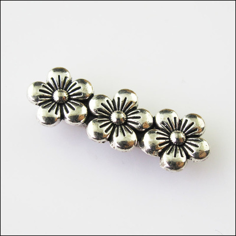 10Pcs Antiqued Silver Color 3Holes Flower Spacer Beads Bars Charms Connectors 9.5x26mm ► Photo 1/5
