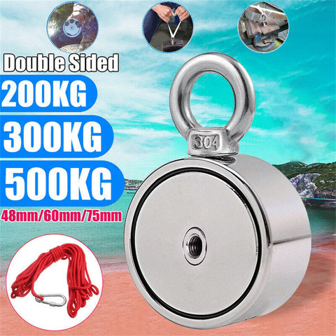 10M Rope 200-500KG Sea Fishing Kit Double Sided Round Neodymium Magnet Detector