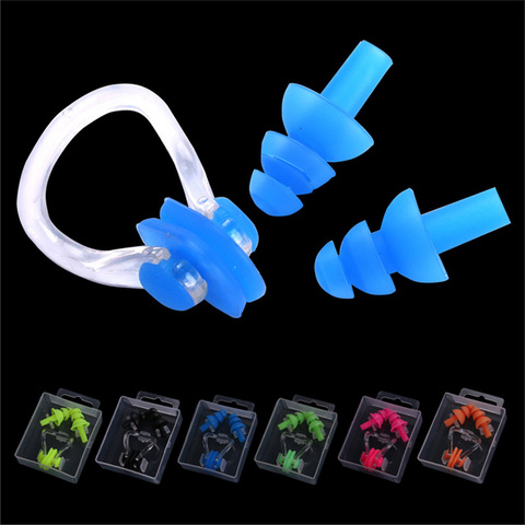 High Quality Silicone Swimming earplug adult Waterproof swimming ear plugs Soft Swim nose clip set with case Wholesale ► Photo 1/6