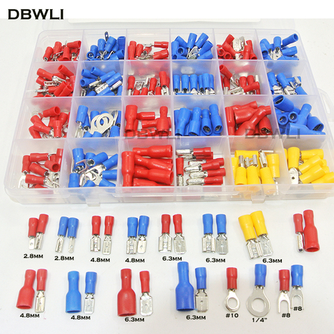 320Pc  Assorted Full  Insulated Electrical Wire Terminals Crimp Connector Spade Butt Ring Fork Set #8 #10 1/4 2.8mm 4.8mm 6.3mm ► Photo 1/2