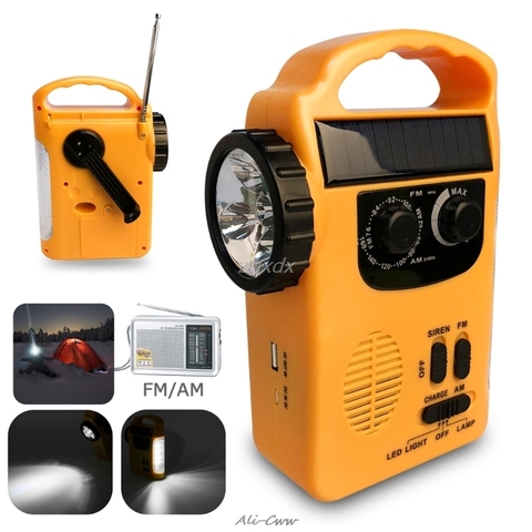 Outdoor Emergency Hand Crank Solar Dynamo AM/FM Radios Power Bank with LED Lamp ► Photo 1/6