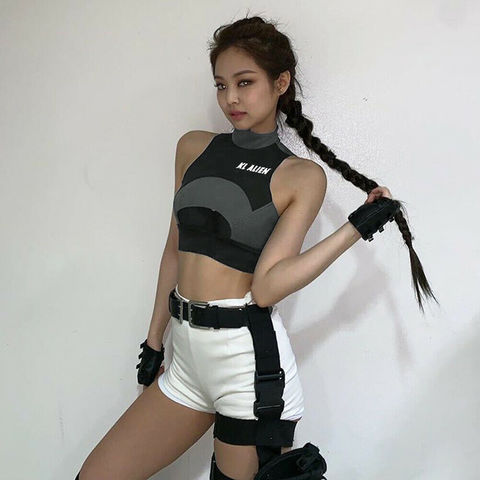 Cool Hip Hop Jogger Summer Women Sexy Club High neck Stretch Bandeau Front Hollow Hole Crop Top Sport Cami Vest Top ► Photo 1/6
