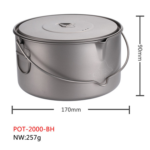 TOAKS Titanium Pot With Hang Foldable Handle For Outdoor Camping Cookware Picnic Hang Pot Ultralight 1100ml 1300ml 1600ml 2000ml ► Photo 1/6
