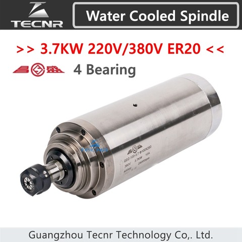 TECNR 3.7KW water cooled spindle motor 220V 380V diameter 100MM ER20 for cnc router machine GDZ-100-3.7 ► Photo 1/3
