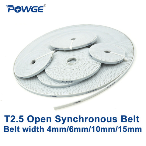 POWGE Trapezoid T2.5 Open synchronous Timing belt width 4mm 6mm 10mm 15mm Polyurethane steel PU T2.5 open Belt pulley 3D printer ► Photo 1/6