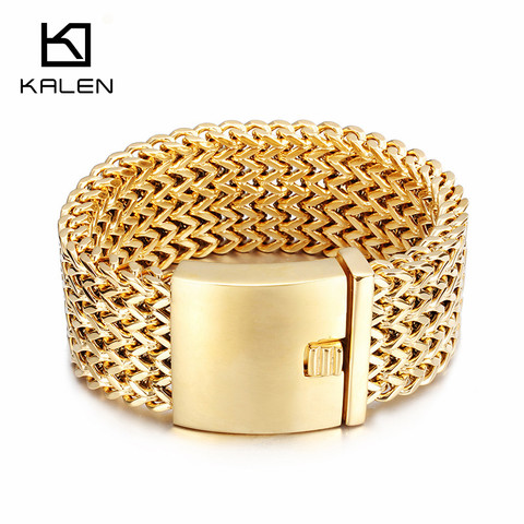 Kalen New Stainless Steel Link Chain Bracelets High Polished Dubai Gold Mesh Bracelets Men Cool Jewelry Accessories Gifts ► Photo 1/6