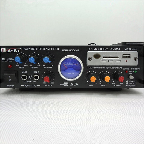 DC12V / AC220V AV-339 80W+80W 2-channel remote control home Karaoke digital audio amplifier Support USB MP3 microphone input ► Photo 1/1