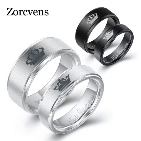 ZORCVENS Fashion Stainless Steel Couple Rings Black Crown Her King His Queen Couple Jewelry Anniversary Valentine's Day Gifts ► Photo 1/6
