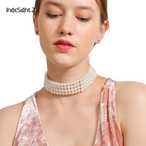 IngeSight.Z Bohemian Multi Layered Simulated Pearl Choker Necklace Collar Statement Boho Clavicle Chain Necklace Women Jewelry ► Photo 1/6