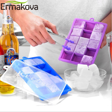 ERMAKOVA Silicone Ice Cube Mold Tray with Lid Easy Release Square Ice Tray Mold Holder Ice Cream Maker Jelly Pudding Mold ► Photo 1/6