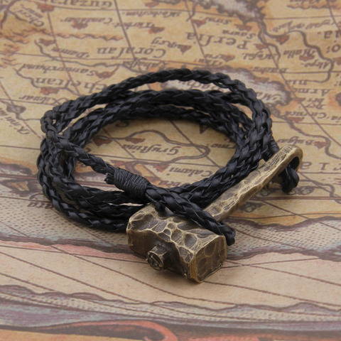 1pc Men's Handmade hammer leather Viking bracelet ► Photo 1/4