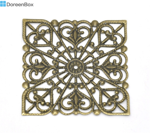 Doreen Box Lovely 50 Bronze Tone Square Filigree Wraps Connectors 40mm (B14202) ► Photo 1/6