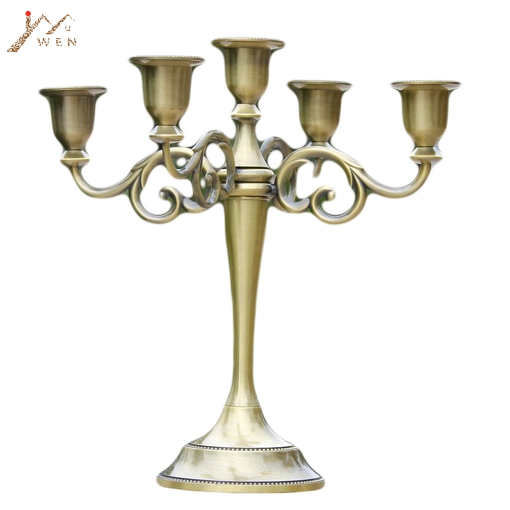 1 Arm Antique Style Metal Pillar Candelabra European Decor Candle Holders Gold 