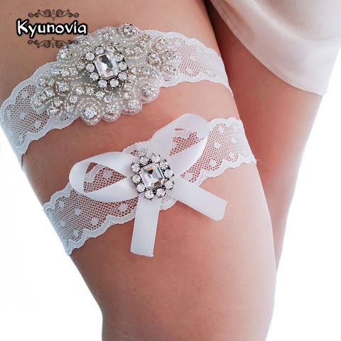 Kyunovia Crystal and Pearl Garter Bridal Garter Vintage Rhinestones bridal garter Lace Wedding Garter Set  D99 ► Photo 1/6