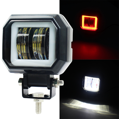 Square 2pcs 40W Red Angel Eyes LED Work light offroad lighting accessories for Truck Jeep SUV ATV Boat Motorycle Car 12V 24V ► Photo 1/6