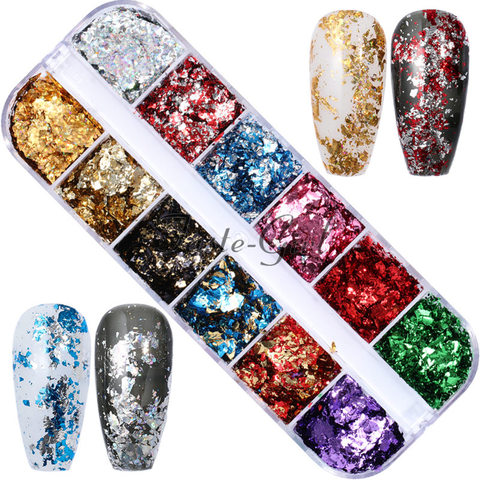 12 colors/set Laser Gold Silver Aluminum Irregular Holographic Glitter Nail Colorful Flakes Manicure Nail Sequins Foil Paper ► Photo 1/6