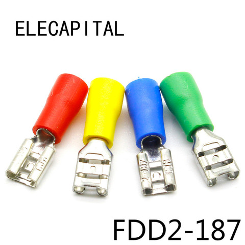 FDD2-187 Female Insulated Electrical Crimp Terminal for 16-14 AWG Connectors Cable Wire Connector 100PCS/Pack FDD2-187 FDD ► Photo 1/4
