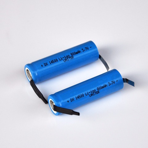 2-4PCS 3.7V AA rechargeable lithium ion battery 800mah 14500 li-ion cell soldering tabs for electric shaver razor toothbrush ► Photo 1/2