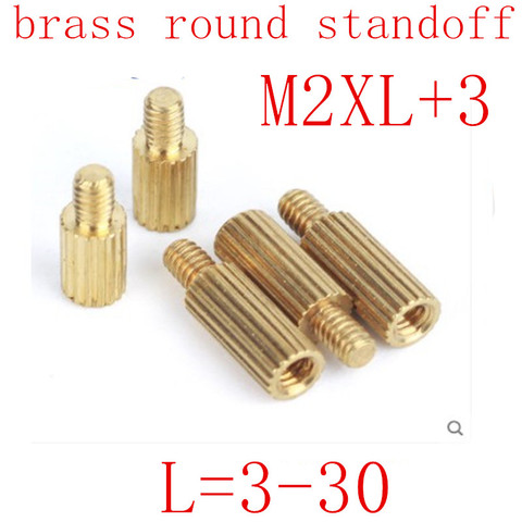 50pcs M2*L+3  L=3mm to 30mm 2mm male to female thread Brass Round Standoff Spacer M2 Brass Threaded Spacer ► Photo 1/1