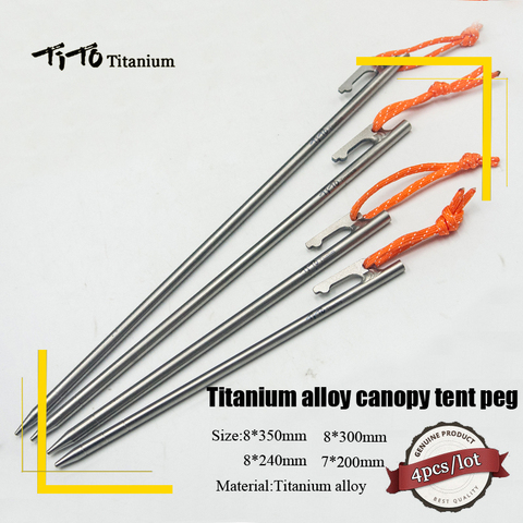 TiTo 4PCS Outdoor High Strength Titanium alloy tent nail spike canopy Tent peg Camping Tent nail stakes  8x240mm8x300mm8x350mm ► Photo 1/6