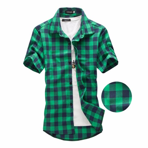 Green Plaid Shirt Men Shirts 2022 New Summer Fashion Chemise Homme Mens Checkered Shirts Short Sleeve Shirt Men Blouse ► Photo 1/5
