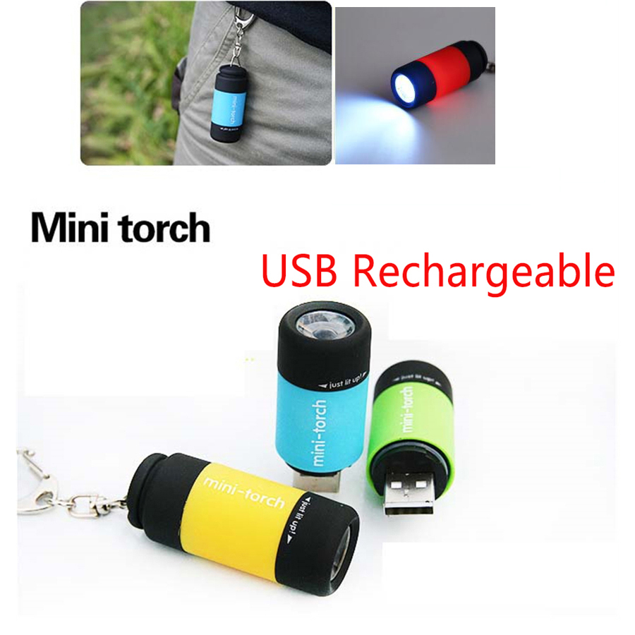 USB Rechargeable Torch LED Light Flashlight Lamp Pocket Keychain Torch Lot 