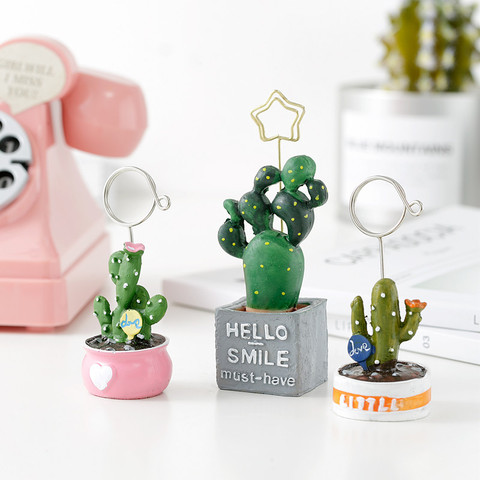 TUTU 4pcs/lot Cute Card Holder Cactus Resin Plant Decoration Stationery Photo Holder paper clip Office School Supplies H0256 ► Photo 1/5