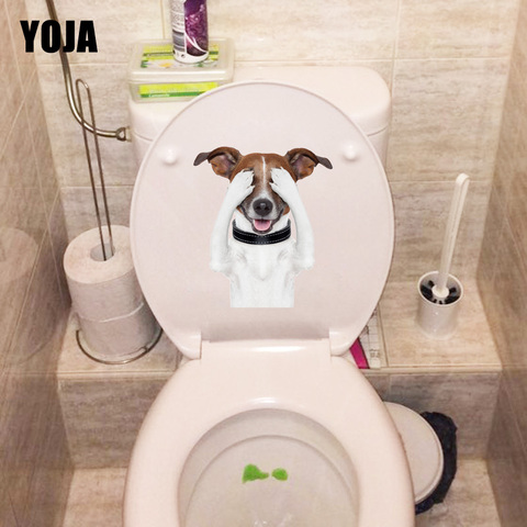 YOJA 17.5*20.3CM Cover The Eyes Of Happy Dog Toilet Sticker Room Wall Decals Decor T1-0273 ► Photo 1/6