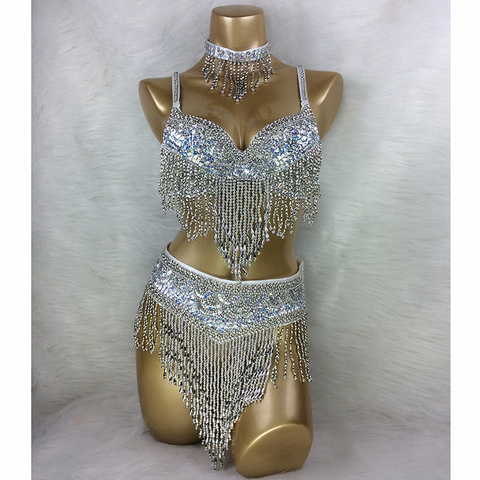 wholesale belly dance costume 3pcs/set(BRA+BELT+NECKLACE) GOLD&SILVER white 4 COLORS #TF201,34D/DD,36D/DD,38/D/DD,40B/C/D,42D/DD ► Photo 1/6