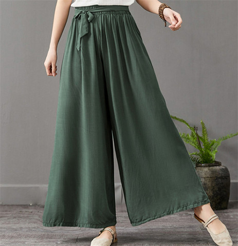 2022 Women's Summer Casual Bohemian Wide Leg Pants plus size M- 6XL 7XL thin cotton linen Trousers fashion Skirts pants ► Photo 1/6