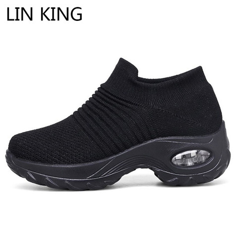 LIN KING Women Outdoor Casual Sport Shoes Plus Size Non Slip Sneakers Slip On Loafers Comfortable Height Increase Swing Shoes ► Photo 1/6
