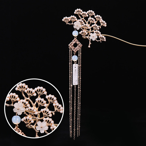 FORSEVEN Classical Flower Simulated Pearls Tassel Hair Clasp Decor Chinese Traditional Style Hair Stick Hair Pin Hanfu Headwear ► Photo 1/6