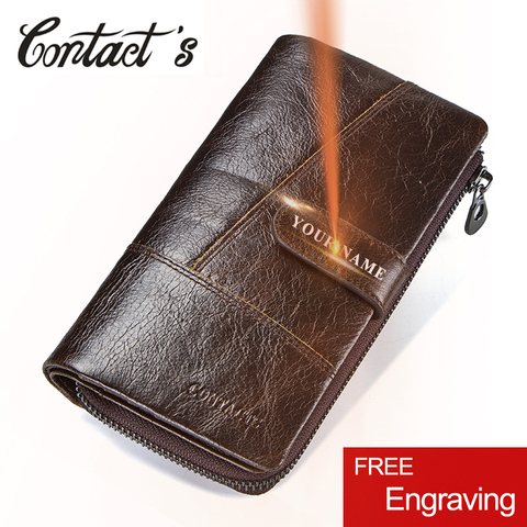 Contact's Brand Designer 100% Genuine Cow Leather Clutch Wallets Purse Card Holder Vintage Wallet Men with Coin Purse Pocket ► Photo 1/6