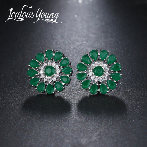 JY Luxury Green Blue White Flower AAA Cubic Zirconia Stud Earings For Women Bridal Party Fashion Jewelry brincos AE475 ► Photo 1/6