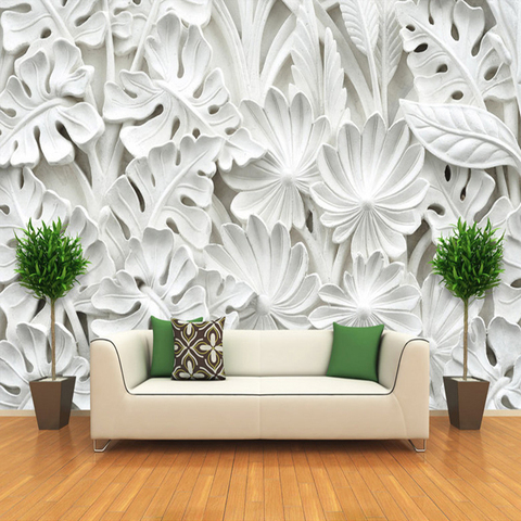 3D Stereoscopic Leaf Pattern Plaster Relief Mural Wall Paper Living Room TV Background Wall Painting Wallpaper Home Decoration ► Photo 1/6