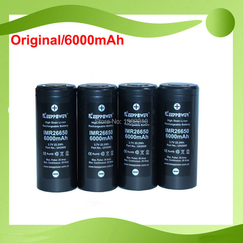 4PCS/LOT Keeppower 2022 New Model 3.7V 26650 IMR26650 6000mAh Continuous 20A Discharge Battery Diameter 26.7mm ► Photo 1/1