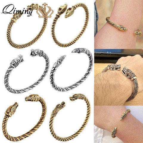 QIMING Dragon Bracelet Viking Bangle Fenrir Wristband Pagan Men Jewelry Slavic Wolf Head Cuff Bracelets For Women Bangles bew ► Photo 1/6