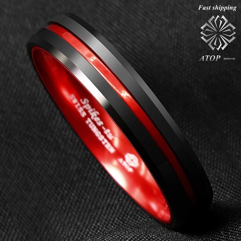 6mm Black Tungsten Carbide Thin Red Line Wedding Band Ring ATOP Men's Jewelry ► Photo 1/6