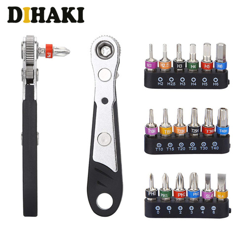 Universal Micro Ratchet Wrench Screwdriver Bit Set with Reversible Drive handle Phillips,Slotted Torx 1/4