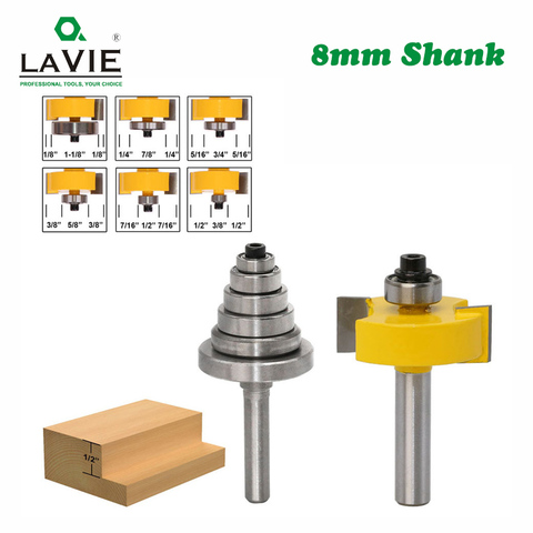 LAVIE 2PCS 8mm Shank Rabbet Router Bit with 6 Adjustable Bearings Tenon Milling Cutter Cemented Carbide Woodworking Bits MC02049 ► Photo 1/4