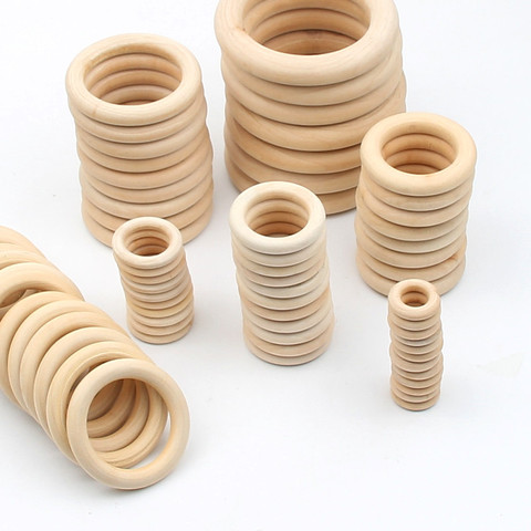 12-100MM DIY Wooden Beads Connectors Circles Rings Unfinished Natural Wood Lead-Free Baby teething Rings cuentas de madera ► Photo 1/4