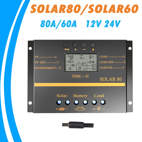 80A 60A Solar Panel Charge Controller 12V 24V Auto LCD USB Solar Battery Charger High Efficiency Solar 60 Solar80 PWM Regulator ► Photo 1/6