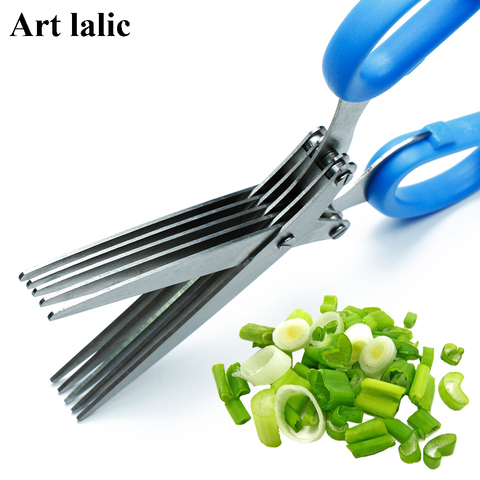 Steel 5 Layers Blade Herb Scissors Multifunctional Kitchen Knives Sushi Shredded Scallion Cut Herb Spices Scissors Cooking Tools ► Photo 1/5