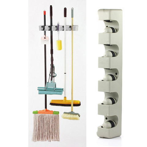 Kitchen Organizer 3/4/5 Position Wall Mounted Shelf Storage Holder for Mop Brush Broom Mops Hanger ABS Home Organizer ► Photo 1/6